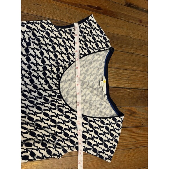 Boden Jersey Stretch Knee Length Dress Cap Sleeve Size 6P Navy Blue Bird Print - Picture 8 of 9